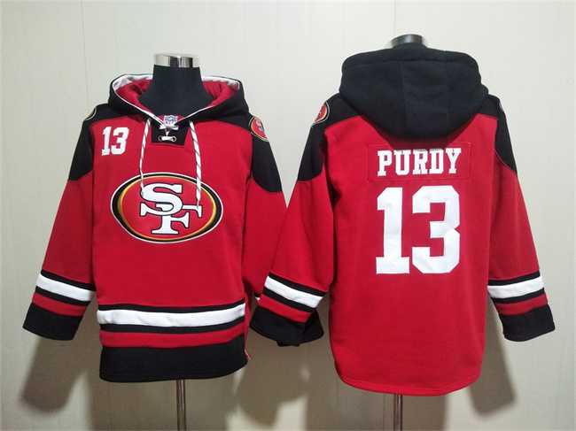 Men's San Francisco 49ers #13 Brock Purdy Red Black Ageless Must-Have Lace-Up Pullover Hoodie,We sell and wholesale Men's San Francisco 49ers #13 Brock Purdy Red Black Ageless Must-Have Lace-Up Pullover Hoodie on line form chian!